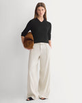 Wide-Leg Belted Pant in Stretch Linen | Birch | Long