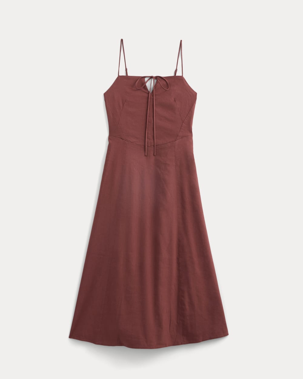 Tie-Neck Dress in Stretch Linen | Henna Red