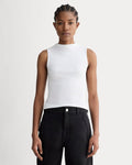 The Luxe Rib Funnel-Neck Tank | White