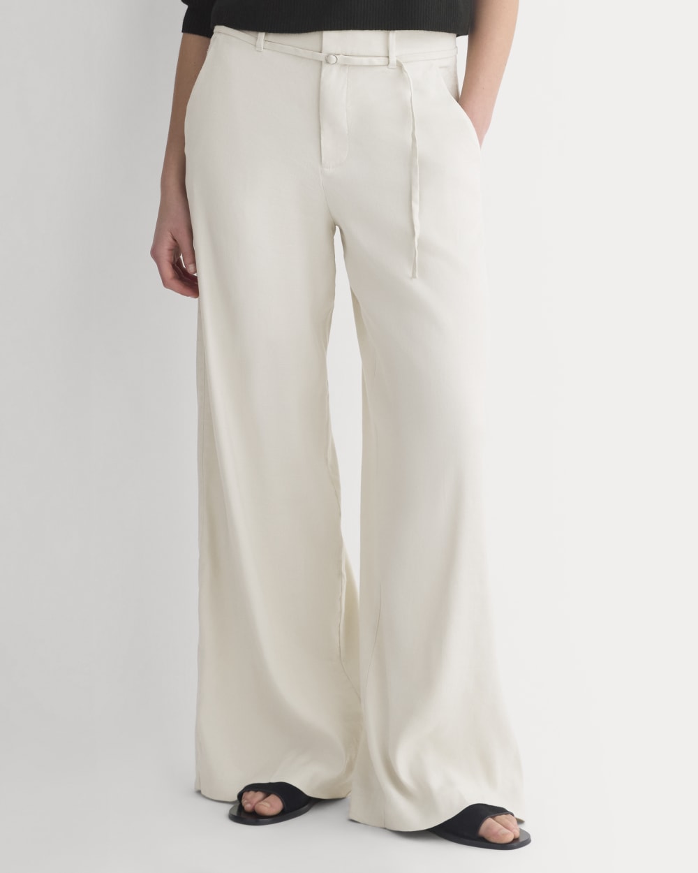 Wide-Leg Belted Pant in Stretch Linen | Birch | Long